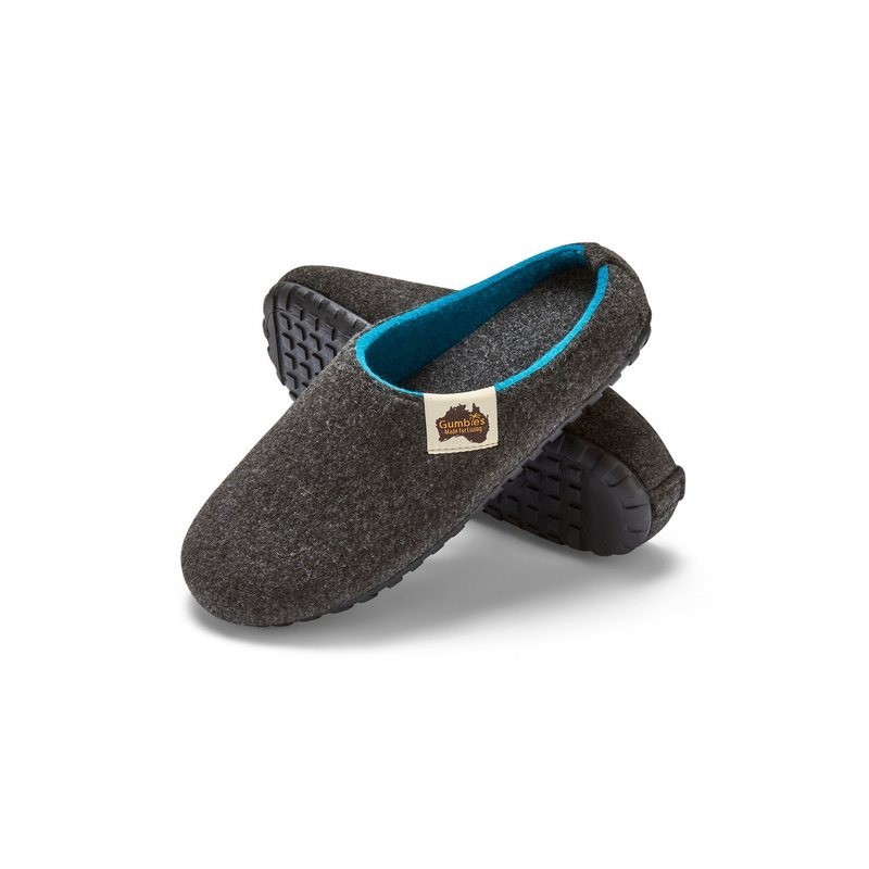 Gumbies Outback Slipper in Charcoal Turquoise Hausschuh aus recycelten Materialien, rutschfeste & stabile Sohle
