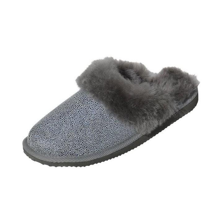 Hollert Malibu Glitzer Pantoffel dick gefüttert, aus echtem Leder, Merino Lammfell