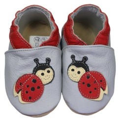 HOBEA-Germany Krabbelschuhe Marienkäfer grau 26/27 (2½ - 3 Jahre) Krabbelsohle Krabbelschuh handgefertigt in der EU, Rutschfe