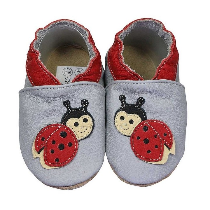 HOBEA-Germany Krabbelschuhe Marienkäfer grau 26/27 (2½ - 3 Jahre) Krabbelsohle Krabbelschuh handgefertigt in der EU, Rutschfe