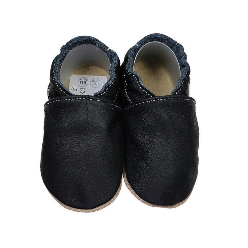 HOBEA-Germany Krabbelschuhe schwarz 18/19 (6 - 12 Monate) Krabbelsohle Krabbelschuh handgefertigt in der EU, Rutschfest und f