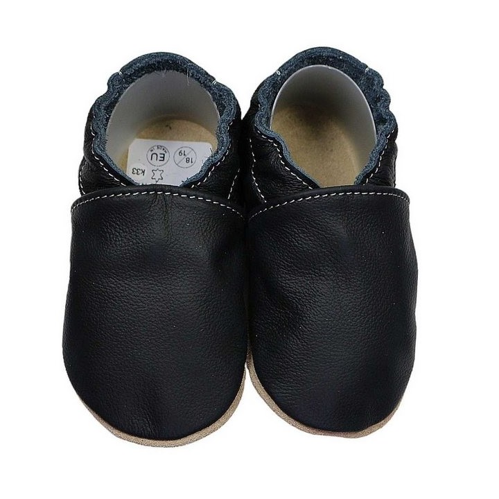 HOBEA-Germany Krabbelschuhe schwarz 18/19 (6 - 12 Monate) Krabbelsohle Krabbelschuh handgefertigt in der EU, Rutschfest und f