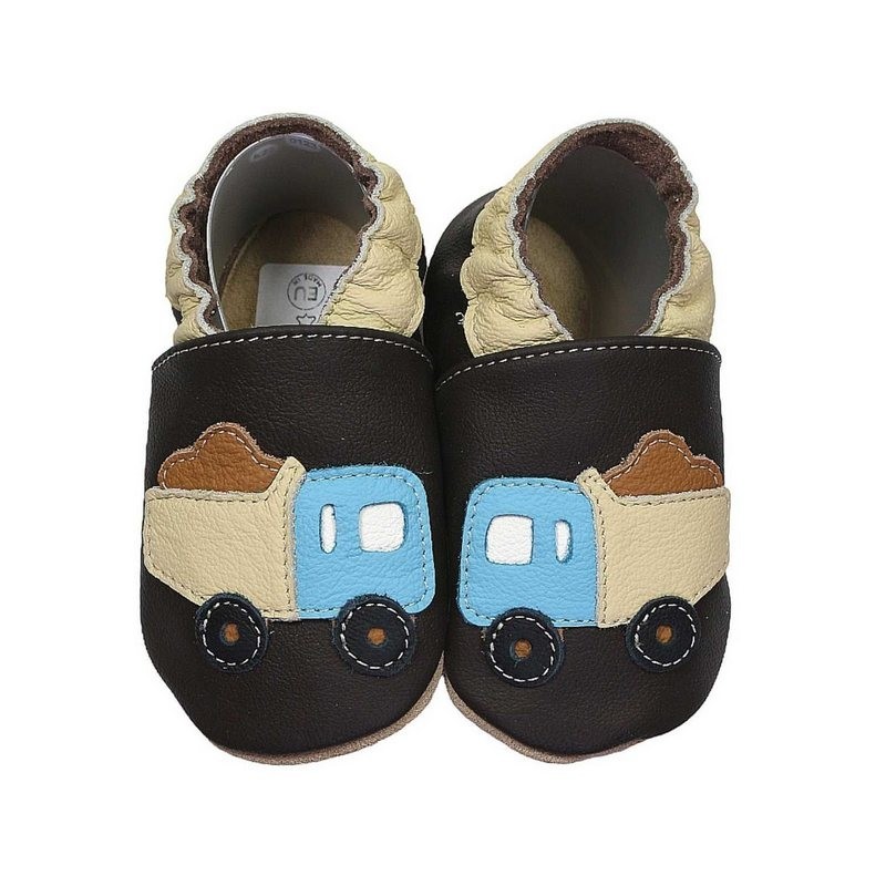 HOBEA-Germany Krabbelschuhe LKW braun 24/25 (2 - 2½ Jahre) Krabbelsohle Krabbelschuh handgefertigt in der EU, Rutschfest und