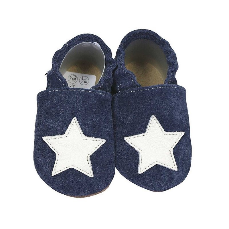 HOBEA-Germany Krabbelschuhe blau mit weißem Stern 24/25 (2 - 2½ Jahre) Krabbelsohle Krabbelschuh handgefertigt in der EU