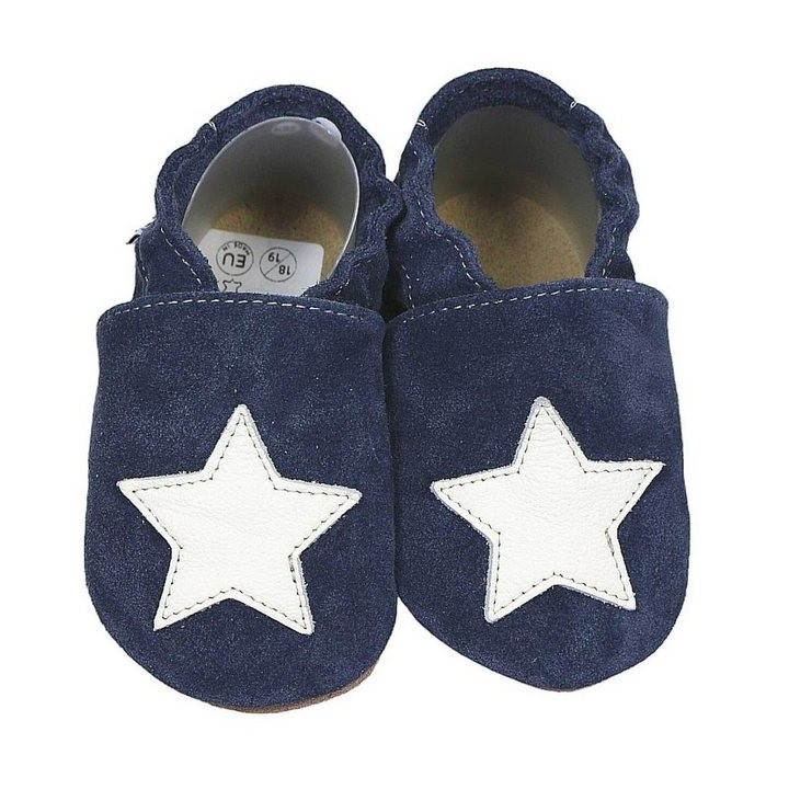 HOBEA-Germany Krabbelschuhe blau mit weißem Stern 24/25 (2 - 2½ Jahre) Krabbelsohle Krabbelschuh handgefertigt in der EU