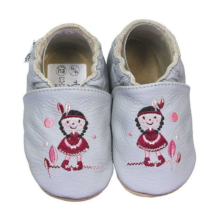 HOBEA-Germany Krabbelschuhe Mädchen grau 24/25 (2 - 2½ Jahre) Krabbelsohle Krabbelschuh handgefertigt in der EU