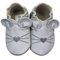HOBEA-Germany Krabbelschuhe Maus hellgrau 18/19 (6 - 12 Monate) Krabbelsohle Krabbelschuh handgefertigt in der EU, Rutschfest