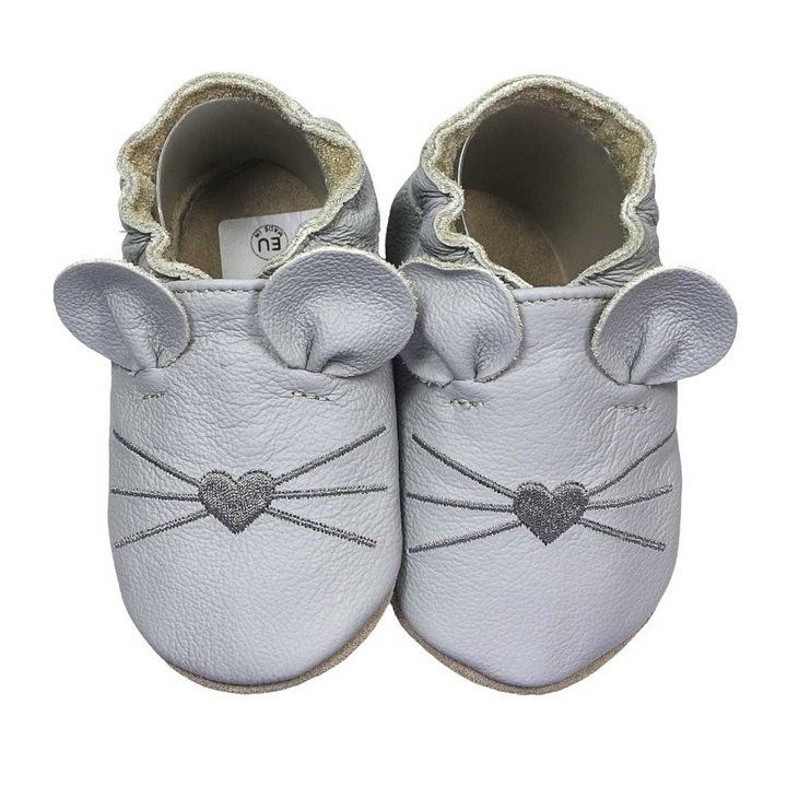 HOBEA-Germany Krabbelschuhe Maus hellgrau 18/19 (6 - 12 Monate) Krabbelsohle Krabbelschuh handgefertigt in der EU, Rutschfest