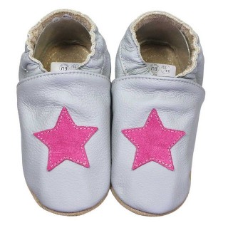 HOBEA-Germany Kitaschuhe grau Stern pink 22/23 (1½ - 2 Jahre) Kautschuksohle Lauflernschuh