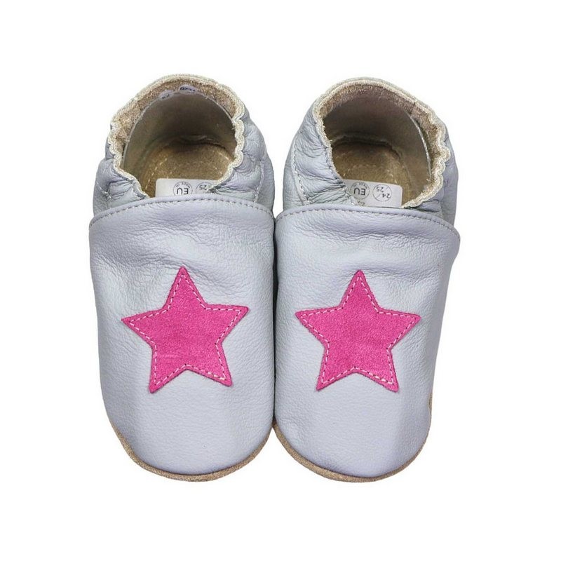 HOBEA-Germany Kitaschuhe grau Stern pink 22/23 (1½ - 2 Jahre) Kautschuksohle Lauflernschuh