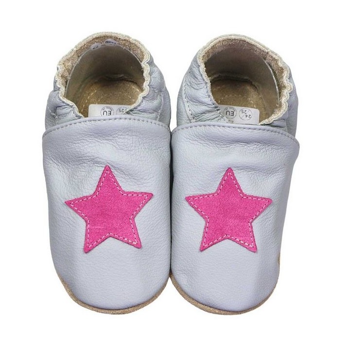 HOBEA-Germany Kitaschuhe grau Stern pink 22/23 (1½ - 2 Jahre) Kautschuksohle Lauflernschuh