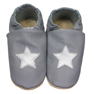 HOBEA-Germany Kitaschuhe grau Stern silber 22/23 (1½ - 2 Jahre) Kautschuksohle Lauflernschuh