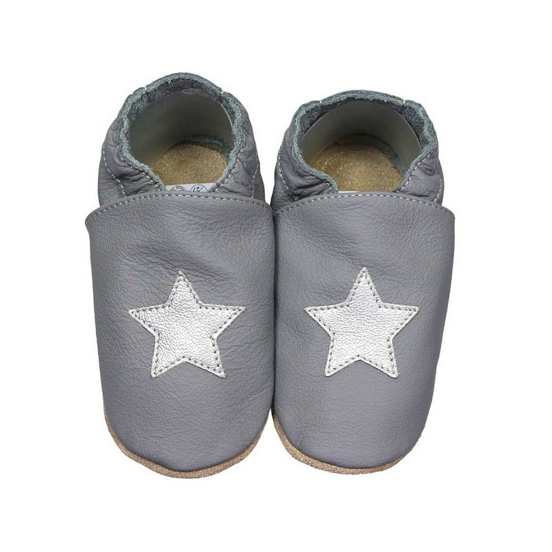 HOBEA-Germany Kitaschuhe grau Stern silber 22/23 (1½ - 2 Jahre) Kautschuksohle Lauflernschuh