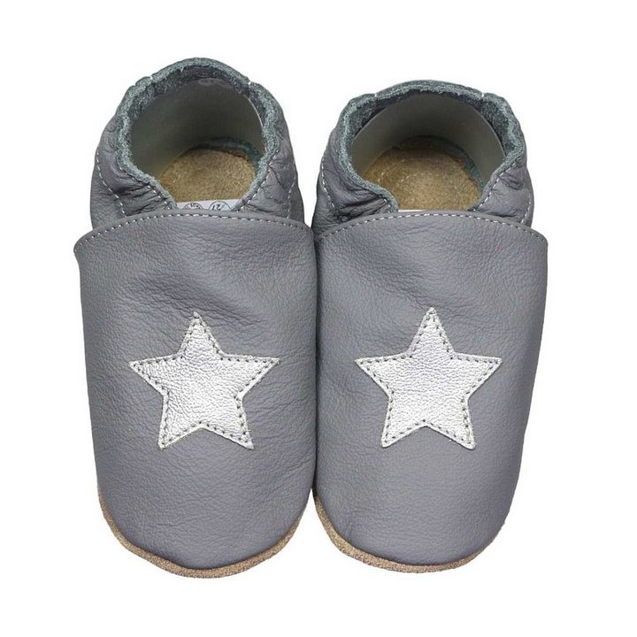 HOBEA-Germany Kitaschuhe grau Stern silber 22/23 (1½ - 2 Jahre) Kautschuksohle Lauflernschuh