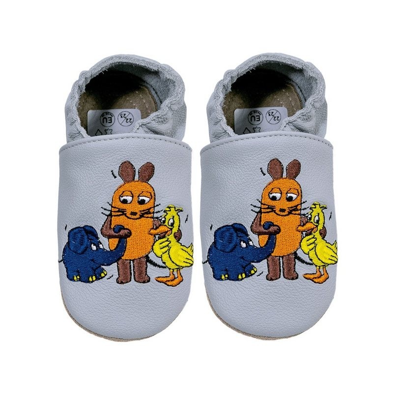 HOBEA-Germany Kitaschuhe Maus, Elefant und Ente grau 26/27 (2½ - 3 Jahre) Lauflernschuh