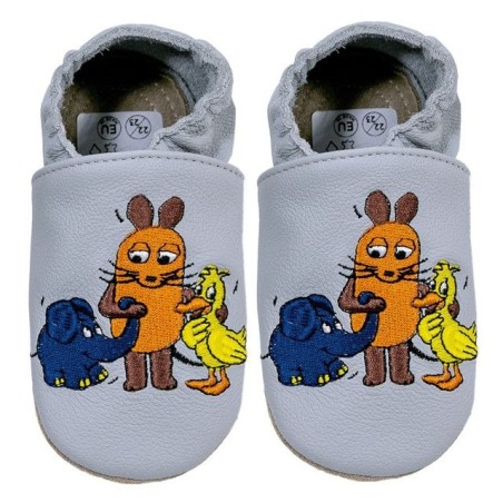 HOBEA-Germany Kitaschuhe Maus, Elefant und Ente grau 26/27 (2½ - 3 Jahre) Lauflernschuh