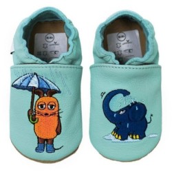HOBEA-Germany Kitaschuhe Maus mit Elefant Regen mint 20/21 (12 - 18 Monate) Lauflernschuh