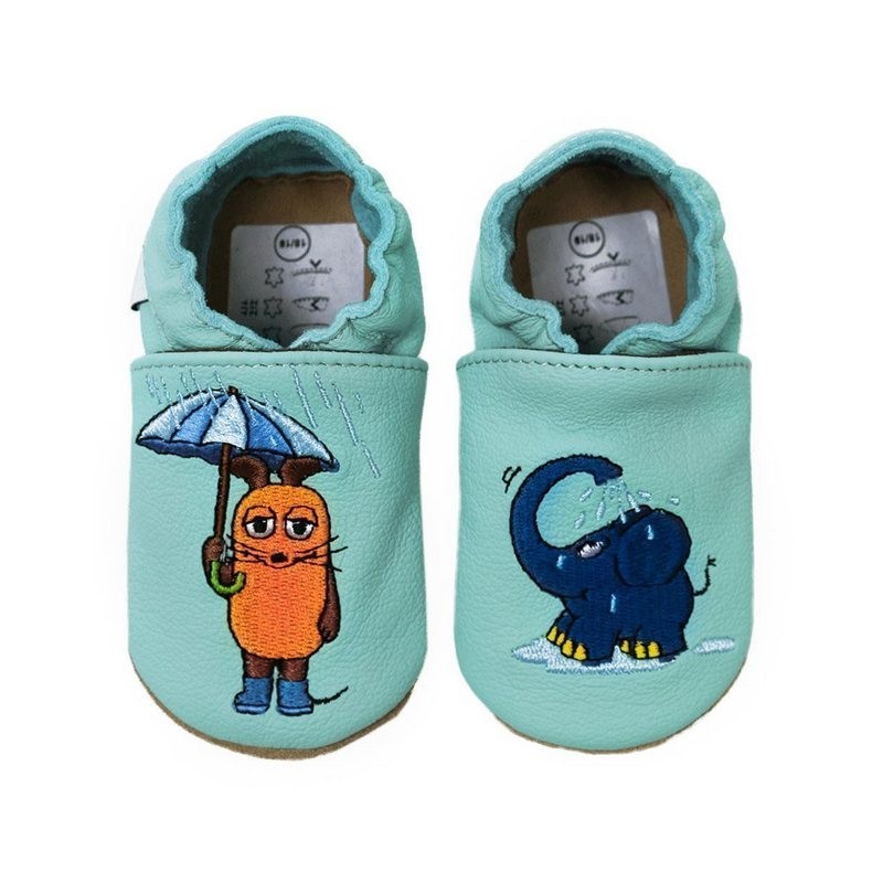 HOBEA-Germany Kitaschuhe Maus mit Elefant Regen mint 20/21 (12 - 18 Monate) Lauflernschuh