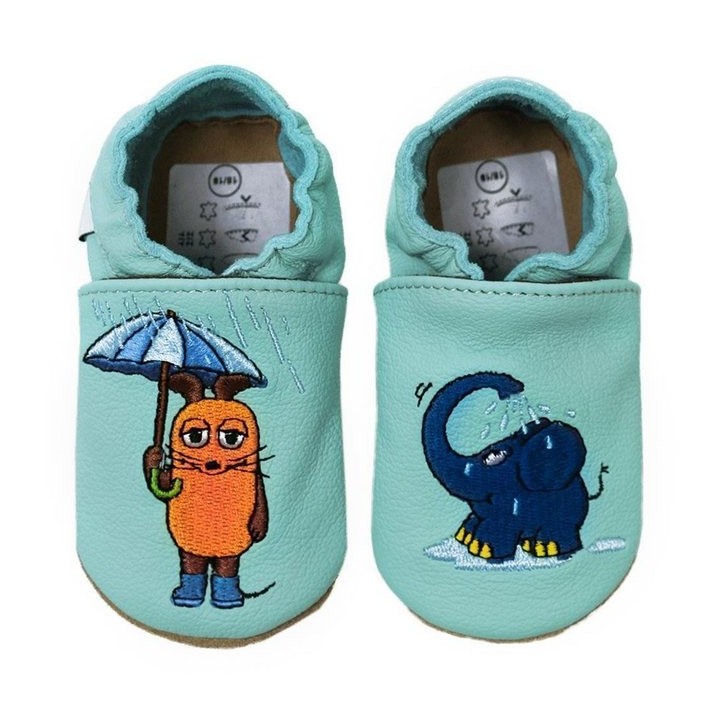 HOBEA-Germany Kitaschuhe Maus mit Elefant Regen mint 20/21 (12 - 18 Monate) Lauflernschuh