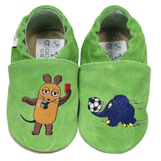 HOBEA-Germany Kitaschuhe Maus mit Elefant Fußball grün 28/29 (3 - 3½ Jahre) Lauflernschuh
