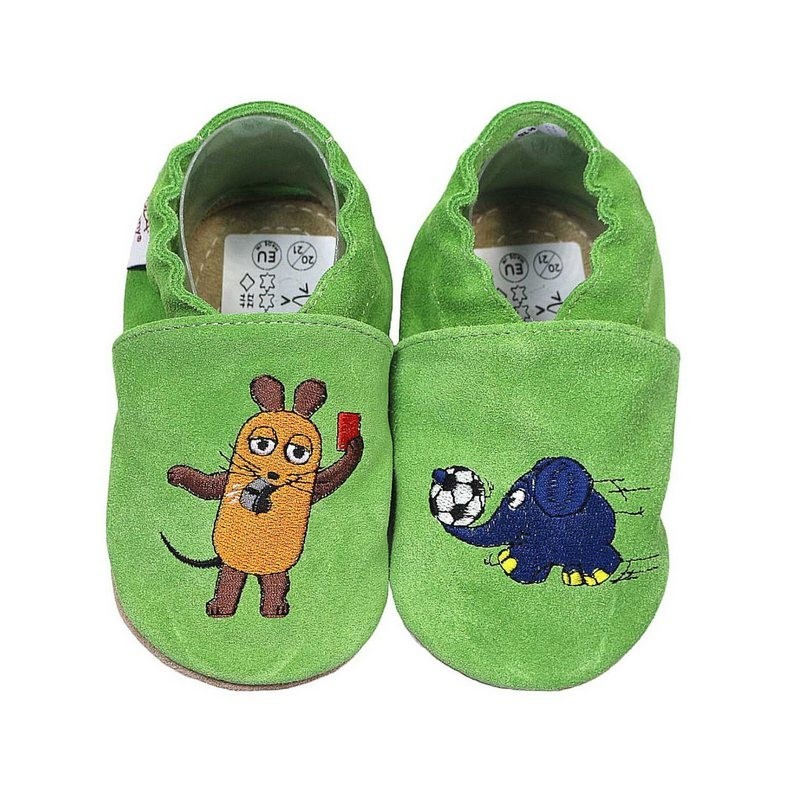 HOBEA-Germany Kitaschuhe Maus mit Elefant Fußball grün 28/29 (3 - 3½ Jahre) Lauflernschuh