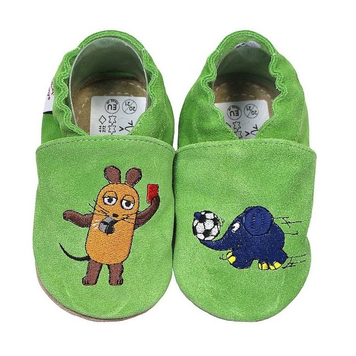 HOBEA-Germany Kitaschuhe Maus mit Elefant Fußball grün 28/29 (3 - 3½ Jahre) Lauflernschuh