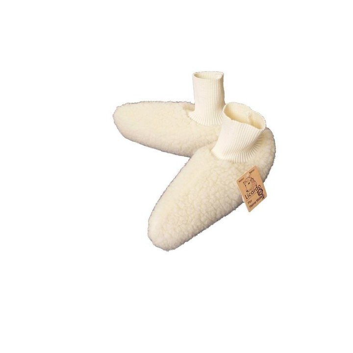 Licardo Hausschuhe Bündchen-Bettschuhe Wolle ecru Hausschuh (1 Paar, 0-tlg) für warme Füße
