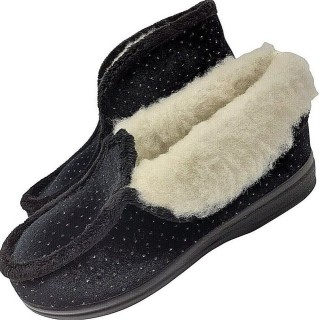 zelbut Elegante Damen Winter Hausschuhe Hüttenschuhe Schafwolle Gefüttert Hausschuh