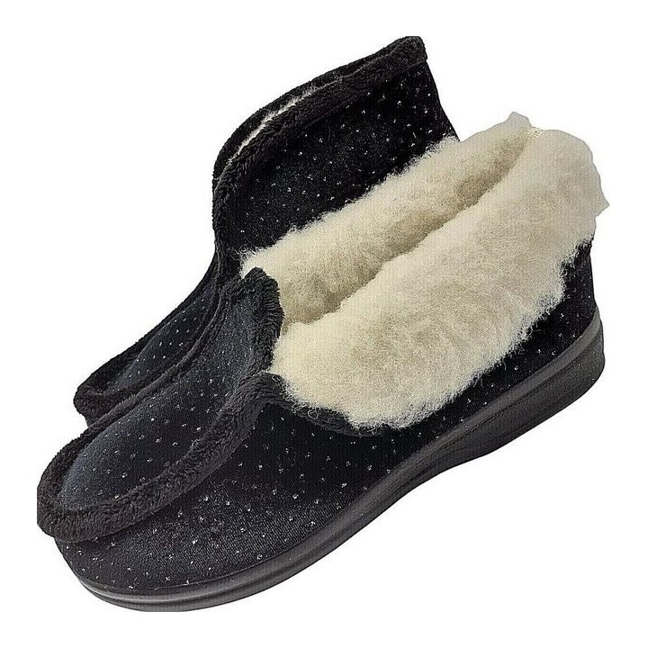 zelbut Elegante Damen Winter Hausschuhe Hüttenschuhe Schafwolle Gefüttert Hausschuh