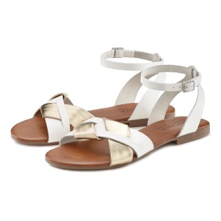 LASCANA Sandale »Sommerschuh«, Sandalette, Sommerschuh aus hochwertigem Leder mit Metallic Optik