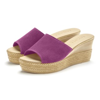 LASCANA Pantolette, Mule, Sandale, offener Schuh aus hochwertigem Leder mit Keilabsatz