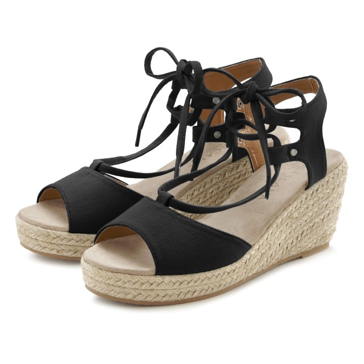 LASCANA Keilsandalette »Sommerschuh«, Sandalette, Sandale mit Keilabsatz, Bast-Optik & Schnürung VEGAN