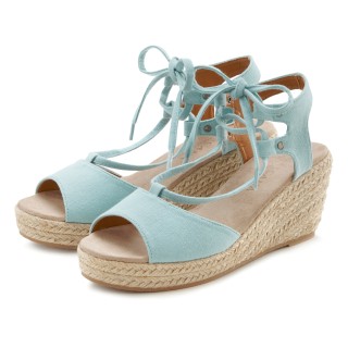 LASCANA Keilsandalette »Sommerschuh«, Sandalette, Sandale mit Keilabsatz, Bast-Optik & Schnürung VEGAN