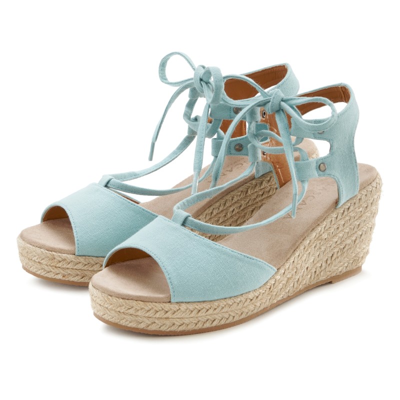 LASCANA Keilsandalette »Sommerschuh«, Sandalette, Sandale mit Keilabsatz, Bast-Optik & Schnürung VEGAN