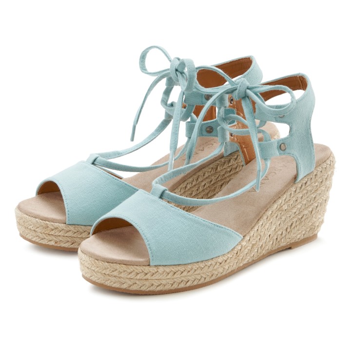 LASCANA Keilsandalette »Sommerschuh«, Sandalette, Sandale mit Keilabsatz, Bast-Optik & Schnürung VEGAN