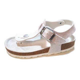 Braqeez Mädchen Sandalen Zehentrenner Gizeh Sammy Spain weiß Leder Kork Zehentrenner aus echtem Leder