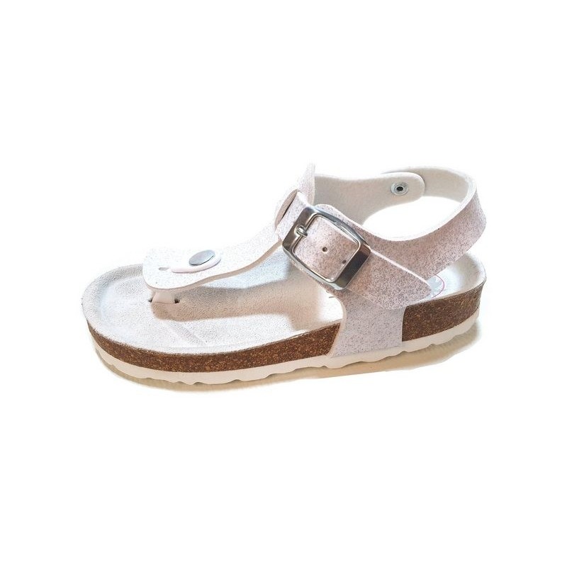 Braqeez Mädchen Sandalen Zehentrenner Gizeh Sammy Spain weiß Leder Kork Zehentrenner aus echtem Leder