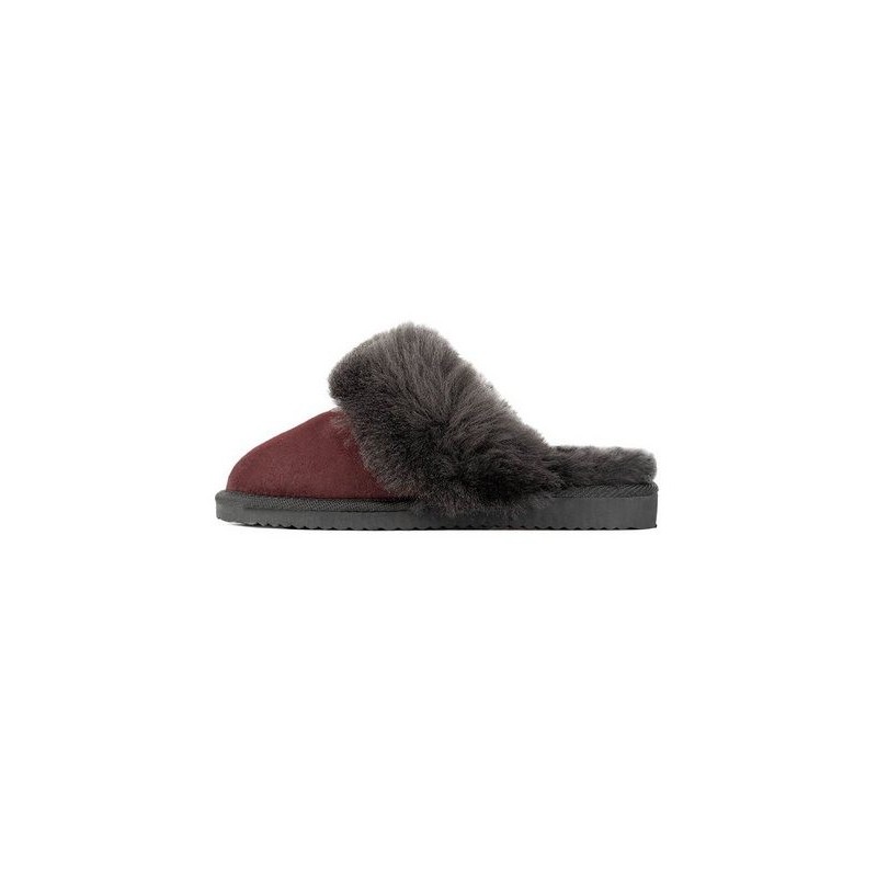 Hollert Hausschuh Damen Lammfell Hausschuhe Burgund Dunkelrot Merino Schaffell Echtleder