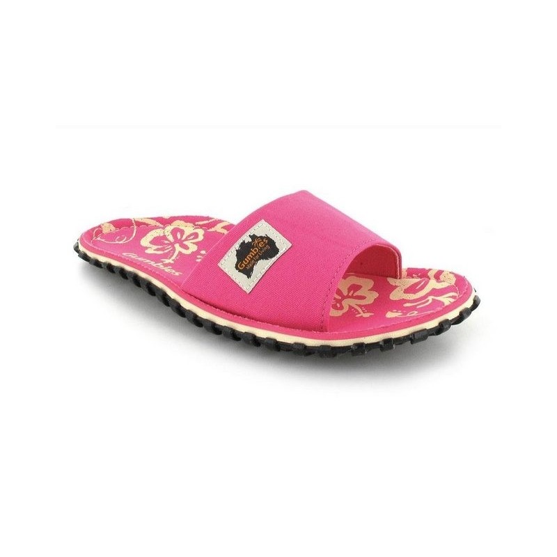 Gumbies Sommer Slides für Damen in pink hibiscus Hausschuh Nachhaltig trendige Sommerschlappen