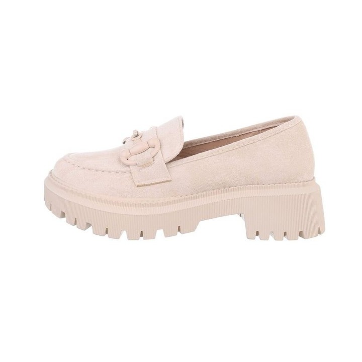 Ital-Design Damen Mokassins Freizeit Slipper Blockabsatz Mokassins in Beige