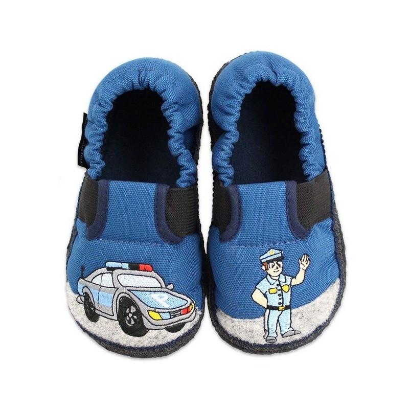 Beck Baumwollslipper Polizei Hüttenschuhe (für Kita, Schule und Zuhause geeignet) reine Baumwolle, Ganzjahres-Hausschuh, mit