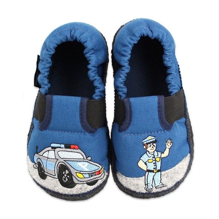 Beck Baumwollslipper Polizei Hüttenschuhe (für Kita, Schule und Zuhause geeignet) reine Baumwolle, Ganzjahres-Hausschuh, mit