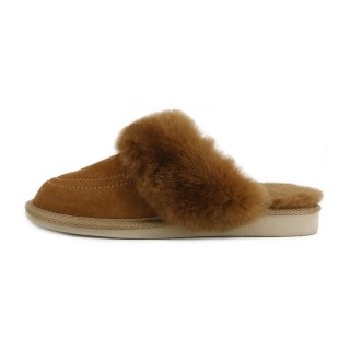 Hollert Hausschuh Damen Lammfell Hausschuhe Mykonos Braun Merino Schaffell Echtleder