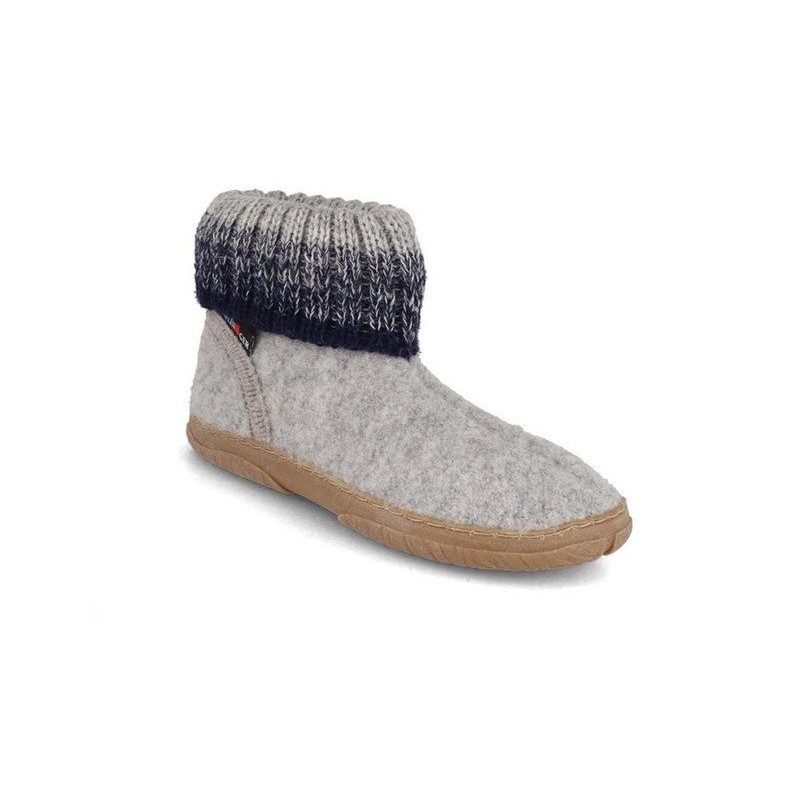 Haflinger Yuki Kinder Hüttenschuhe, steingraumeliert, Jungen, Mädchen, Winter Hausschuh feuchtigkeitsbeständig