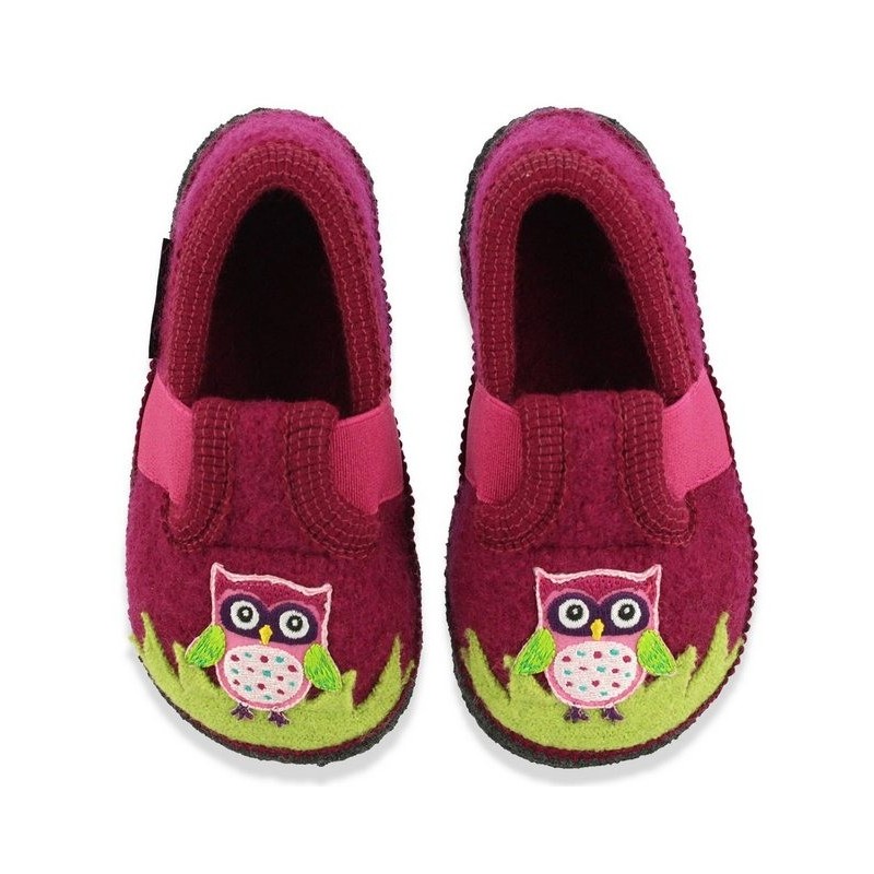 Beck Hüttenschuh Eule Hüttenschuhe (aus Österreich, mit rutschfester Laufsohle) zum Schlupfen, Gummieinsätze seitlich, 100% a