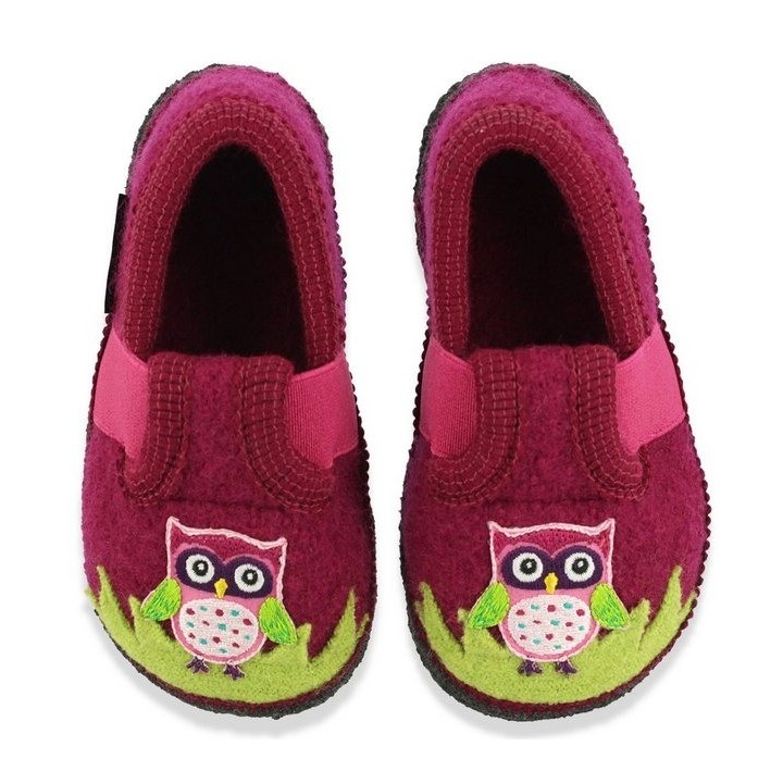 Beck Hüttenschuh Eule Hüttenschuhe (aus Österreich, mit rutschfester Laufsohle) zum Schlupfen, Gummieinsätze seitlich, 100% a