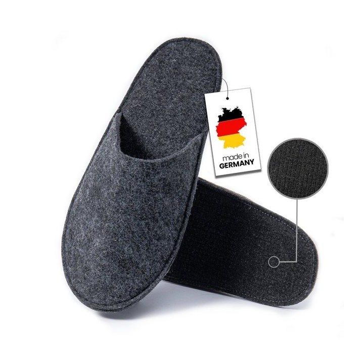 Easy and Green Filz Gästehausschuhe Rutschfest - Made in Germany - Hausschuhe weich Pantoffel
