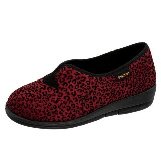 Fischer-Markenschuh Dora Hausschuh Leoprint, Weite H, Frotteefutter, Zum Schlupfen