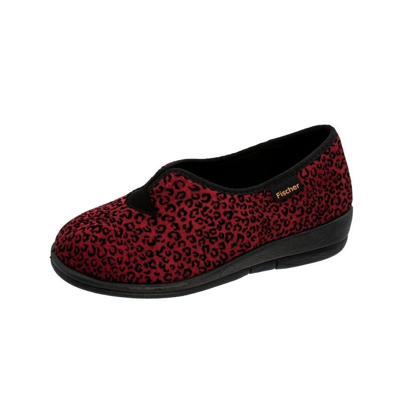 Fischer-Markenschuh Dora Hausschuh Leoprint, Weite H, Frotteefutter, Zum Schlupfen