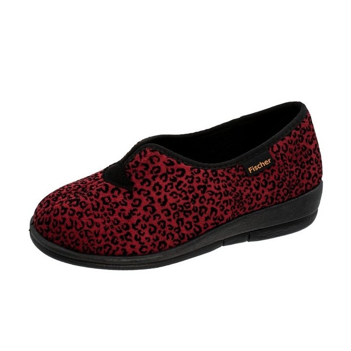 Fischer-Markenschuh Dora Hausschuh Leoprint, Weite H, Frotteefutter, Zum Schlupfen